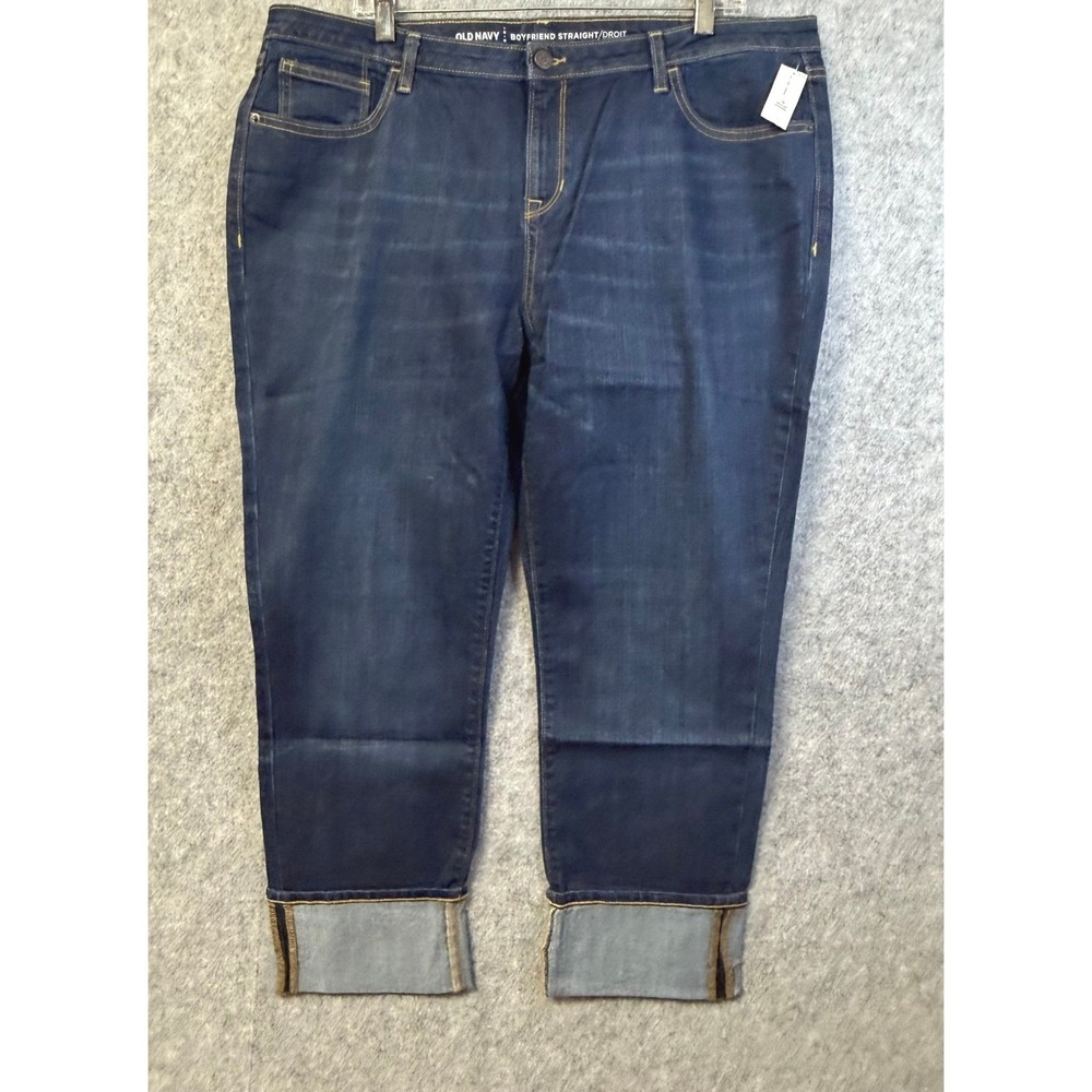 Old Navy Womens Boyfriend Straight Jeans Dark Wash Cuffed Size 16 Regular